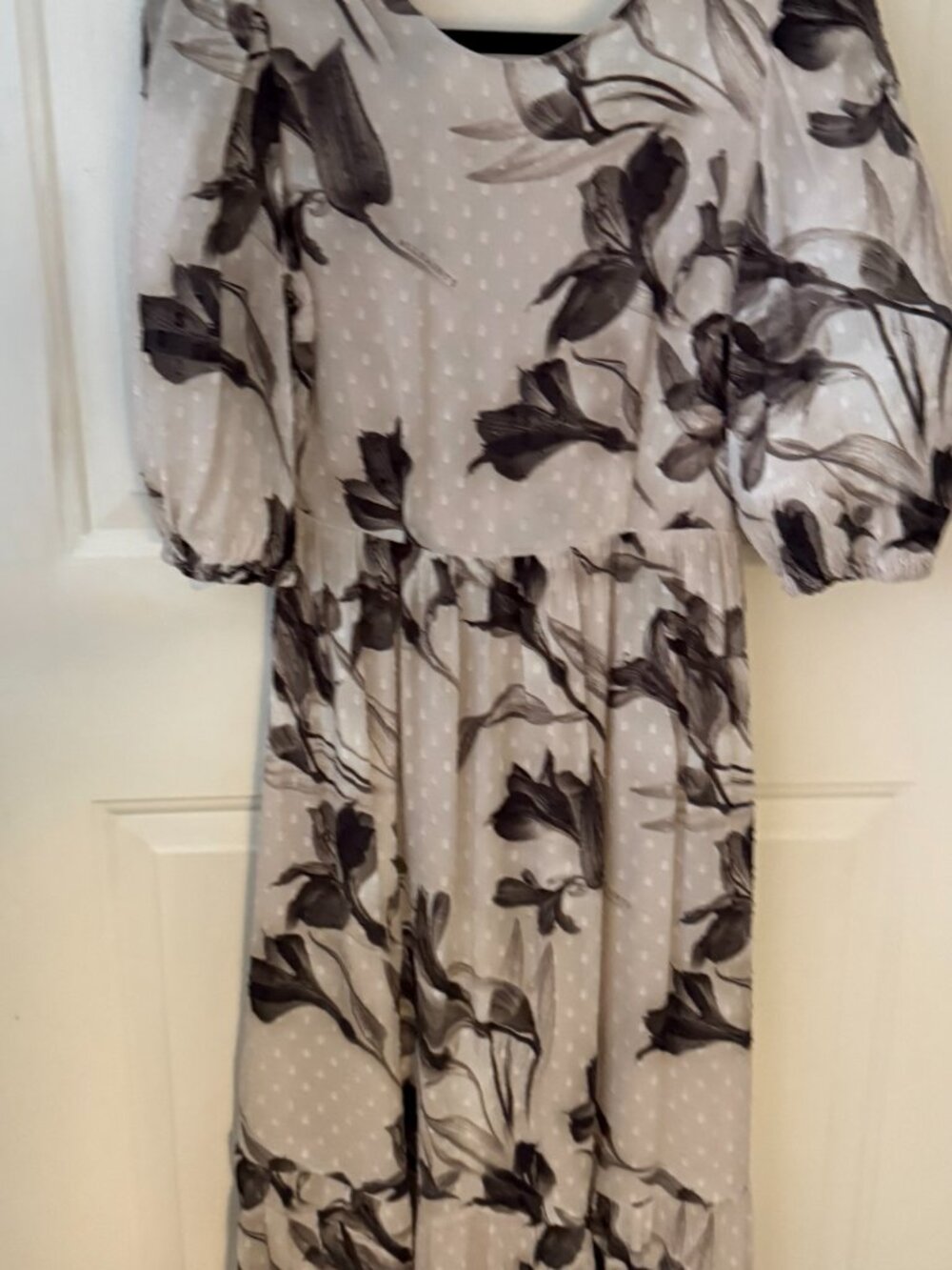 AllSaints Sadie floral dress cream grey sz 2 high low midi casual cocktail pool
